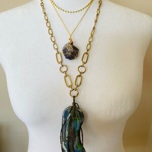 2 Hand Crafted Pendant Necklaces. Wire Wrapped Art to Wear. Tiny choker bonus.